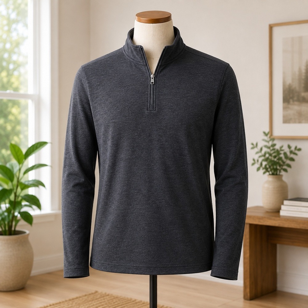 Denim & Co. Active Quarter Zip Pullover Women XS Gray Velour Mock Neck Top